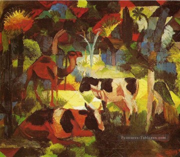 Paysage avec vaches et chameaux expressionniste Peinture à l'huile